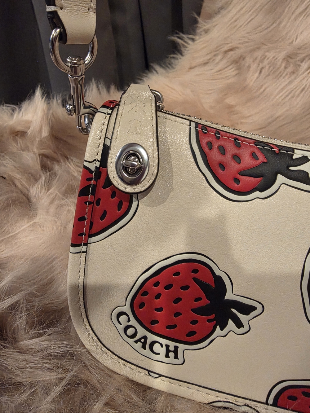 Coach Strawberry Print Cream Mini Shoulder Bag - Picture 2 of 8